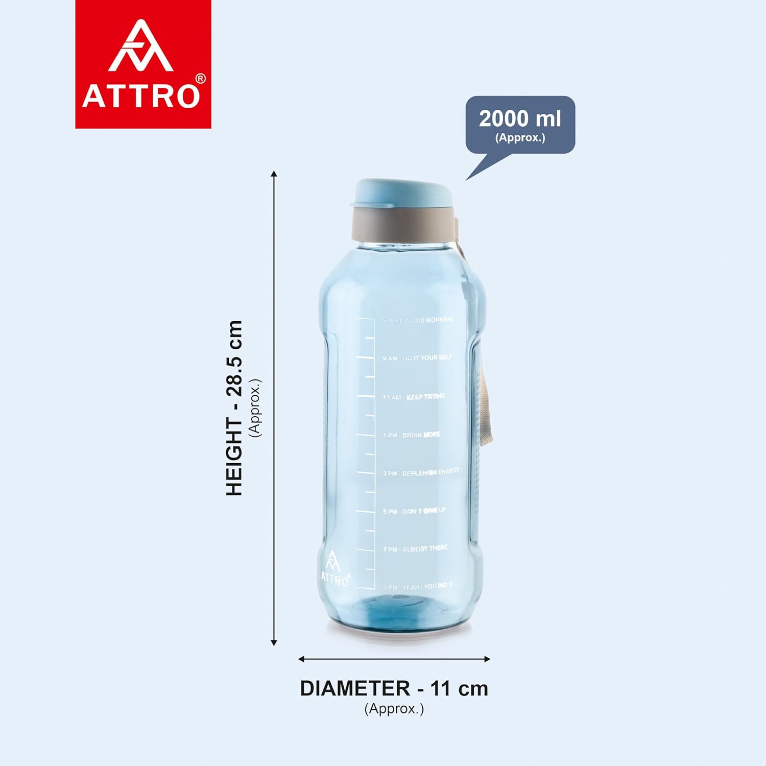 ATTRO Ultra Pro 2 Motivational 2L BPA-Free Water Bottle
