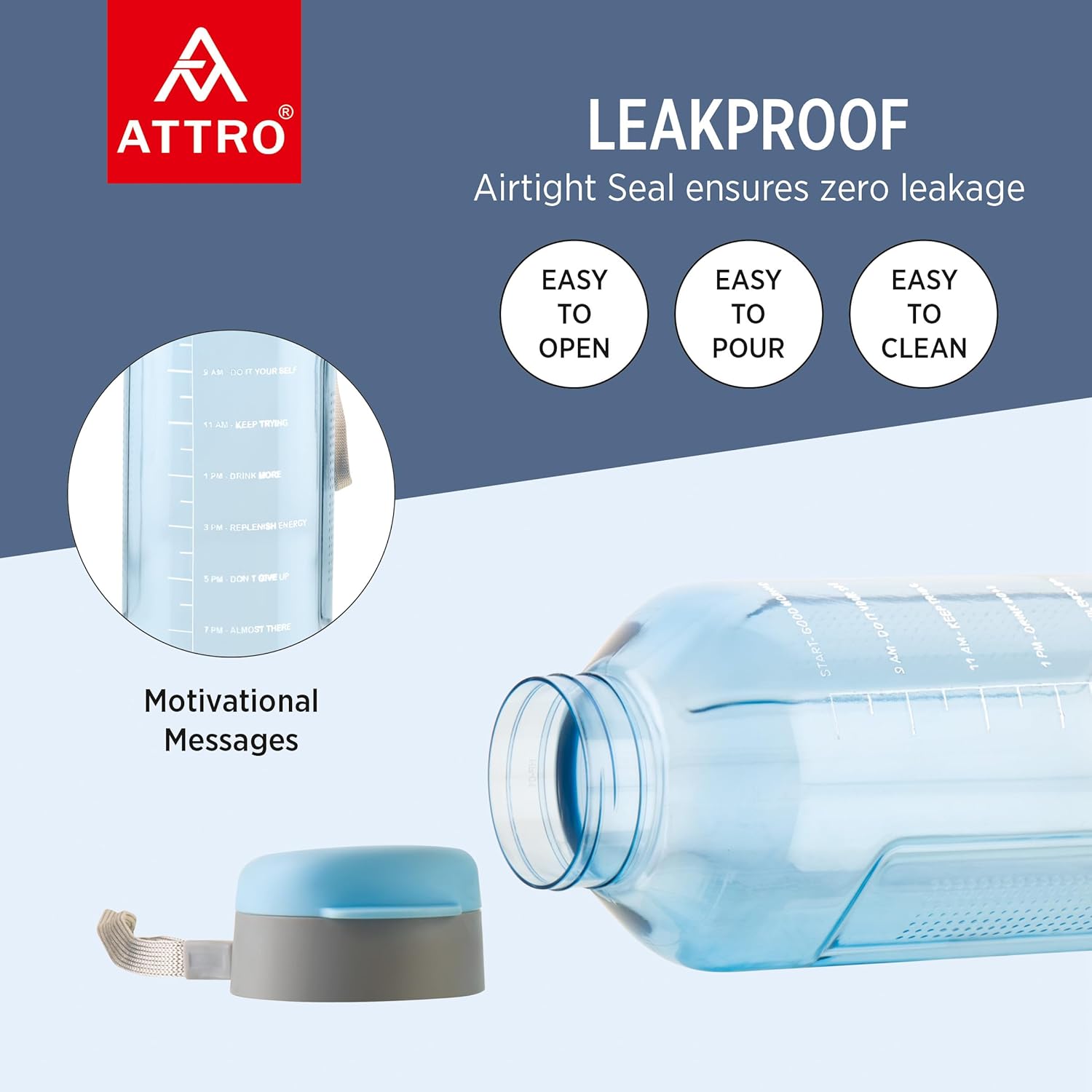 ATTRO Ultra Pro 2 Motivational 2L BPA-Free Water Bottle
